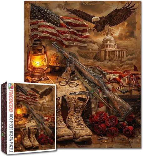 Miniatura 24 de Rompecabezas de 1000 piezas con la bandera americana y águila para adultos, rompecabezas del 4 de julio, para juegos de actividades familiares