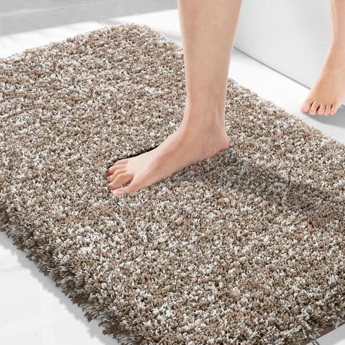 Miniatura 142 de Yimobra Alfombra de baño de felpa esponjosa, súper lanuda suave, cómoda, antideslizante, absorbente de agua, alfombra de baño de microfibra que se