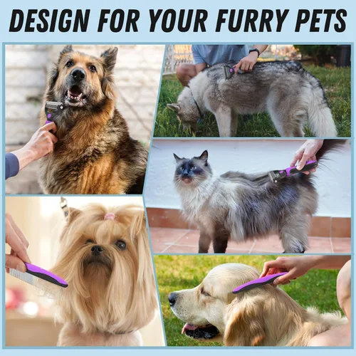 Miniatura 7 de Docrok Combo de Cepillo de Aseo para Mascotas y Peine de Metal - Rastrillo de Subcapa para Desenredar y Quitar Pelo Muerto de Perros y Gatos de Pelo
