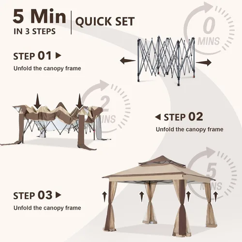 Miniatura 6 de COOSHADE Tienda de campaña desplegable de 11 x 11 pulgadas, toldo para exteriores, refugio de patio con mosquitera (beige)