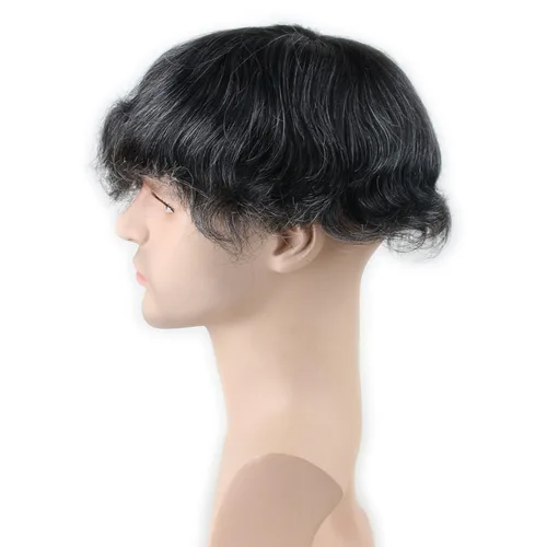 Miniatura 4 de Toupee para hombre 10 × 8 "cabello humano 1B mezcla 20% pelo sintético gris piel fina postizo sistema de reemplazo de pelo base de red monofilamento