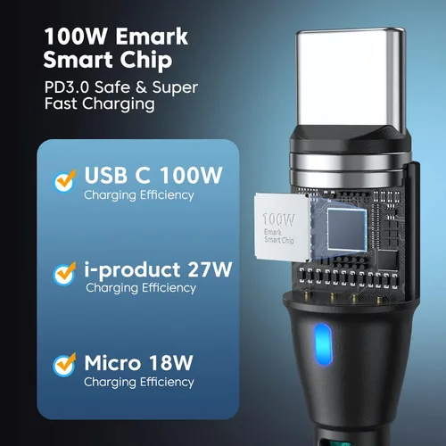 Miniatura 5 de Cable de carga magnético USB C de 100 W, paquete de 2 (3.3 pies + 6 pies), cable magnético de carga rápida 6 en 1, cable de carga USB C magnético
