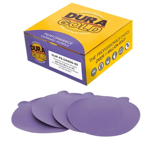 Miniatura 11 de Dura-Gold Discos de lijado de cerámica de grano 120 de 6 pulgadas, PSA de película morada, caja de 50 unidades, papel de lija autoadhesivo