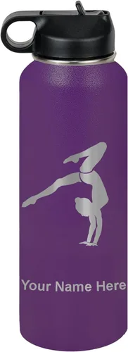 LaserGram Botella de agua personalizada, soporte de mano de gimnasta, acero inoxidable de doble pared aislada al vacío con popote superior, regalo