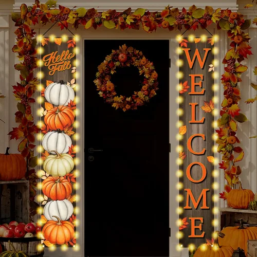Miniatura 7 de Cartel de otoño de otoño con hojas de eucalipto de calabaza azul, decoración de Acción de Gracias, tablero para colgar en la pared, suministros