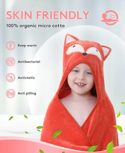 Miniatura 5 de TBEZY Toalla con capucha para niños, 100% algodón, ultra suave, con diseño único de animales, grande para bebés de 3 a 10 años (zorro)