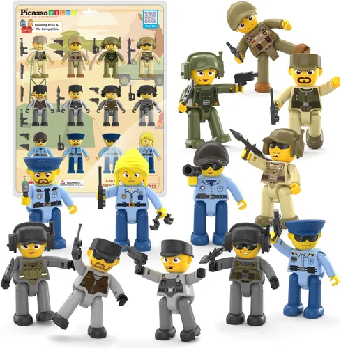 Picasso Toys - Figuras de acción magnéticas de personajes de aplicación de la ley para bloques de construcción de baldosas de juguete, juego de