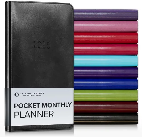 Miniatura 100 de Gallery Leather Agenda Mensual Grande 2025-2026, Elegantemente Encuadernada Planificador de Calendario y Cuaderno con Elegantes Bordes Dorados, 18