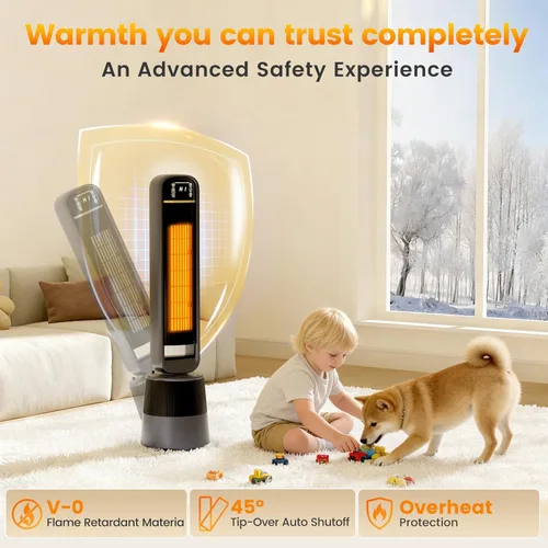 Miniatura 7 de Auertech Combo de calentador de espacio y ventilador de 35 pulgadas, calentador de torre de 1500 W con humidificador, tanque de agua de 1.75 L