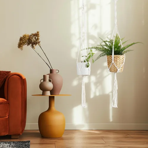 Miniatura 6 de OwnGrown Juego de cestas colgantes: 4 perchas de macramé de 37.5 pulgadas de largo - Soporte de macramé de algodón para macetas colgantes de 3 a 7.8