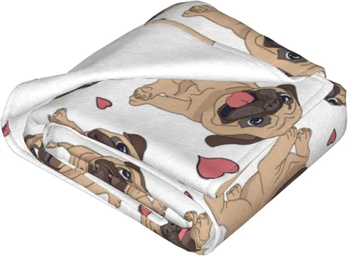 Miniatura 2 de Manta de perro con diseño de cachorro de carlino, manta de cama suave, ligera y acogedora manta de forro polar de franela de felpa para sofá