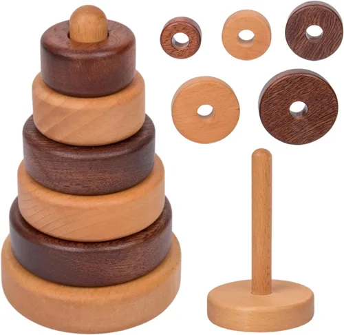 Adena Montessori Juguete apilable de madera con anillo, juguete educativo Montessori geométrico apilador de madera, para bebés y niños pequeños a