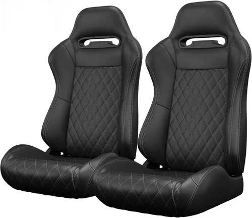 Miniatura 28 de 2 piezas de asientos universales de carreras con deslizadores de doble bloqueo, 1 par de asientos de cubo de cuero PVC con dos almohadas de Negro