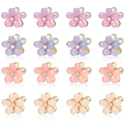 CWJCYTNSN 16 unidades de pequeñas pinzas para el cabello para mujeres y niñas, mini pinzas de flores de cristal, pinzas de metal lindas de 0.8",