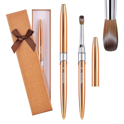Kolinsky - Brocha de uñas acrílicas 100% tamaño 8, pincel de arte de forma redonda para manicura profesional de uñas (#8, dorado)