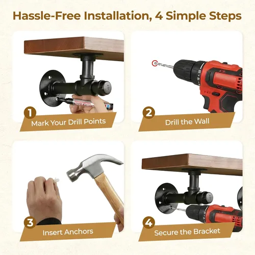 Miniatura 6 de Soporte de estante de tubo industrial de 6.7 pulgadas, estante flotante de pared de hierro en L para tablero de 6 a 12 pulgadas, estantes de tubería