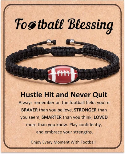 Miniatura 8 de FYUKISS Regalos de Béisbol, Fútbol y Sóccor, Brazaletes Trenzados Ajustables de Béisbol para Ideas de Regalo para Adolescentes con Tarjeta de Mensaje