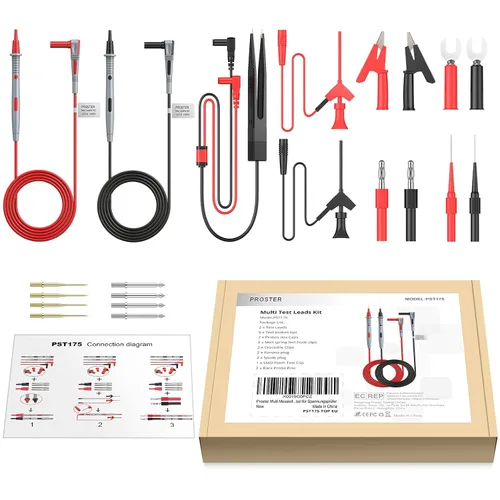 Miniatura 9 de Kit de cables de prueba múltiple Proster - Cable de prueba de multímetro eléctrico con pinzas de caimán, sonda de prueba, agarre de resorte, enchufe