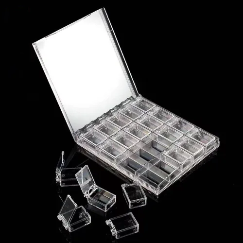 Miniatura 5 de Caja moderna de almacenamiento de uñas con 20 compartimentos, organizador acrílico transparente, aprox. 4.9 x 5.7 x 0.6 in, ligero e ideal