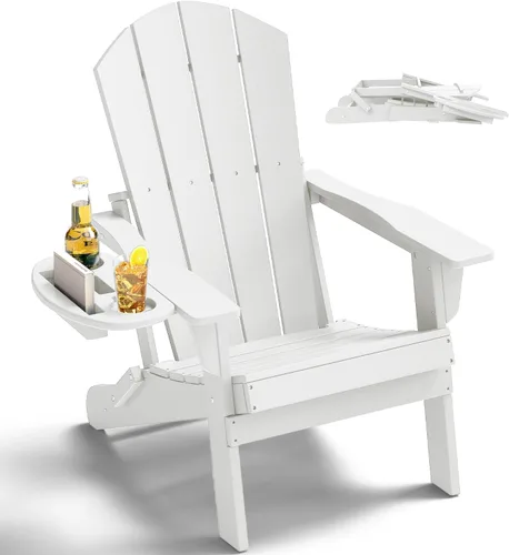 Miniatura 45 de NAVINE Juego de 2 sillas Adirondack plegables de polietileno de alta densidad con portavasos multifuncional, resistente a la intemperie, para Blanco