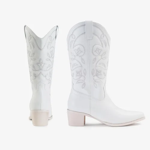 Miniatura 6 de IUV Botas vaqueras para mujer con punta puntiaguda, botas vaqueras de media pantorrilla