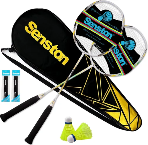 Senston Carbon Fiber Composite Badminton Rackets Set of 2 – Lightweight Racquets for Beginners, Casual Outdoor Play & Family Fun, with Shuttlecocks,