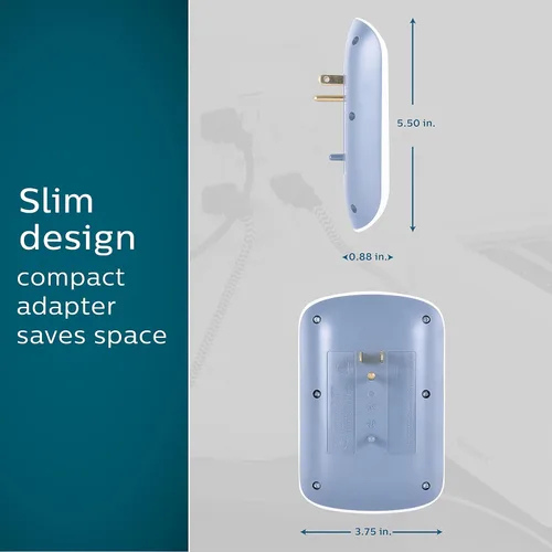 Miniatura 4 de Philips 6 enchufes extensores con protector contra sobretensiones, paquete de 2, toma de pared, 900 julios, 3 puntas, diseño que ahorra espacio, luz