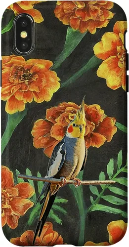 Miniatura 4 de iPhone 14 Pro Cockatiel Orange Yellow Marigolds Vintage Flower Pattern Case