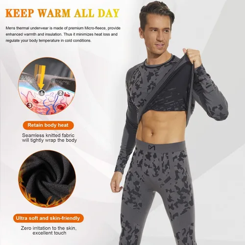 Miniatura 3 de Ropa interior térmica para hombre conjunto de pantalones largos de compresión de esquí capa base parte superior equipo para clima frío