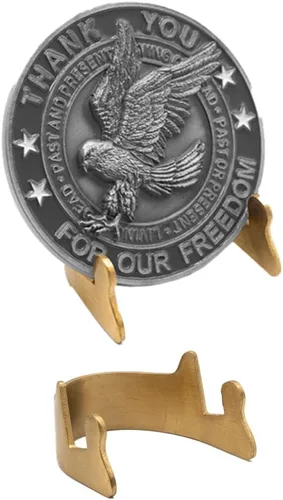 Soporte de exhibición de monedas de tamaño reversible – Paquete de 2 soportes de metal sólido con acabado de latón – Estante de monedas de desafío