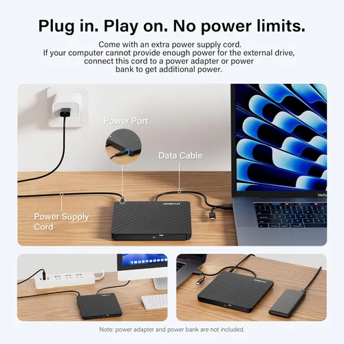 Miniatura 3 de Amicool Grabador externo USB-C USB 3.0 CD/DVD +/-RW, lector de DVD portátil ultrafino para Mac iMac MacBook, Windows 11/10/8 Linux, computadora