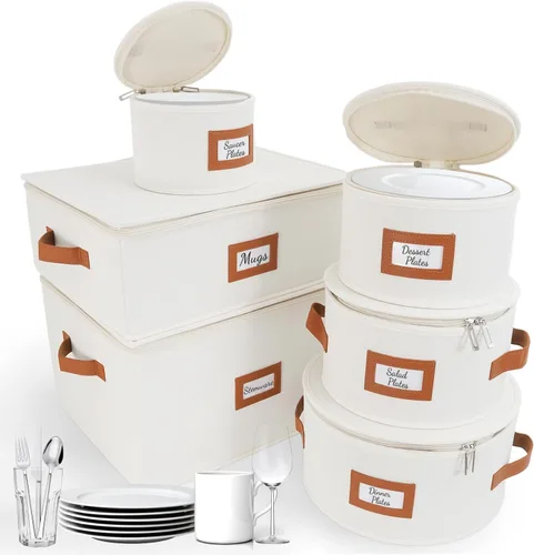Miniatura 43 de HOMELUX THEORY 8 piezas de contenedores de almacenamiento de porcelana de carcasa dura, almacenamiento de tazas, copas de vino, utensilios