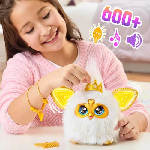 Miniatura 4 de Furby Gold Glam - Juguetes interactivos de peluche para niñas y niños de 6 años en adelante, animatrónico activado por voz, habla inglés y furbish