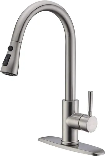 WEWE grifo de cocina de una sola manija, de arco alto, extraíble, níquel pulido, grifos para fregaderos de cocina de una sola palanca, de acero