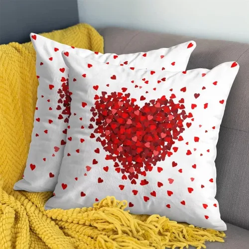 Miniatura 3 de AEIOAE Juego de 2 fundas de almohada de San Valentín de 16 x 16 pulgadas, almohadas de corazón rojo de amor de algodón para decoración del día