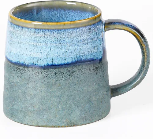 Miniatura 14 de Taza de café grande de cerámica, tazas de cerámica hechas a mano, tazas de té con mango grande para oficina y hogar, 15.5 onzas, aptas para Azul