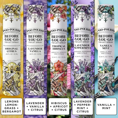 Miniatura 6 de Poo-Pourri Before-You-Go - Aerosol para inodoro, artículos esenciales de viaje, 0.34 onzas líquidas, paquete de 5 unidades en una variedad