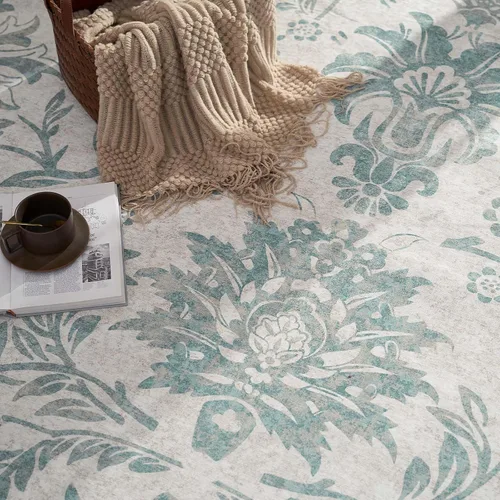 Miniatura 95 de jinchan Lima - Alfombra simétrica floral geométrica lavable, alfombra de entrada de medio círculo de 2 x 3, alfombra de media luna, suave y Azul