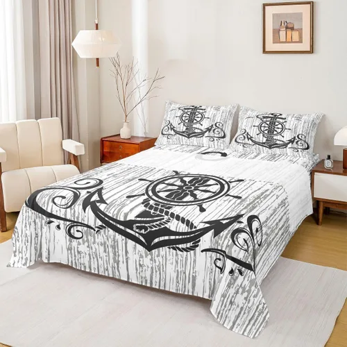 Miniatura 24 de Erosebridal Juego de sábanas de ancla náutica, sábanas de brújula oceánica, tamaño individual para niños, adolescentes, adultos, decoración