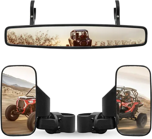 Espejo retrovisor lateral UTV y espejo central con barra antivuelco de 1.75 a 2 pulgadas, soporte de jaula compatible con Polaris RZR Honda Pioneer