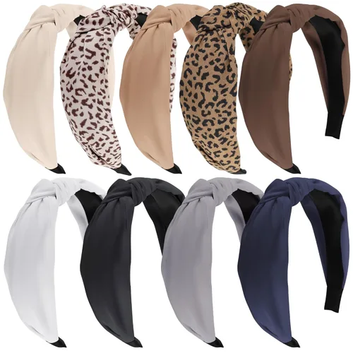 Diademas Funtopia para mujer, set de 9 diademas a la moda con estampado de leopardo, diademas anudadas, diademas anchas y lindas para mujeres y