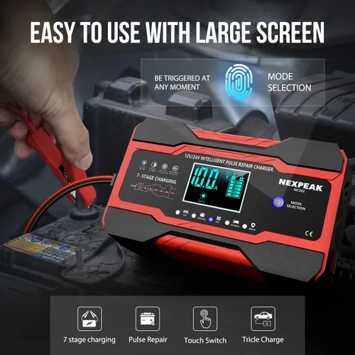 Miniatura 3 de NEXPEAK NC201 - Cargador de batería de 10 amperios, cargador inteligente de goteo de 12 V, 24 V, cargador de batería de automóvil, desulfatador