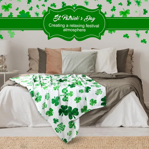 Miniatura 7 de Newwiee Manta del Día de San Patricio, manta de tréboles de la suerte y tréboles verdes, manta de franela de franela para el día de San Patricio