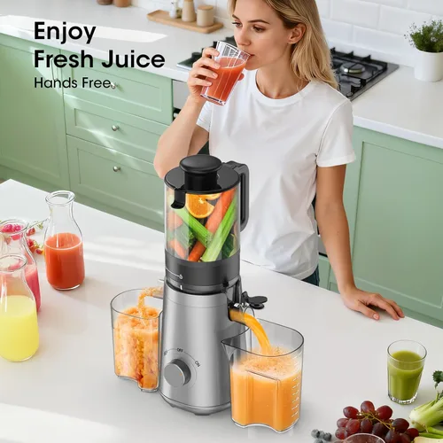 Miniatura 7 de Máquinas de exprimidor, exprimidor de prensa en frío con canal de alimentación de 5.3" de ancho para verduras y frutas enteras, alto rendimiento