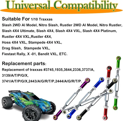 Miniatura 5 de (Actualización 2025) 3.071-4.252 in Tensores de acero inoxidable/Enlace Camber para 1/10 Traxxas Slash 4X4 VXL/Rustler 4X4/Stampede 4X4 VXL/Hoss 4X4