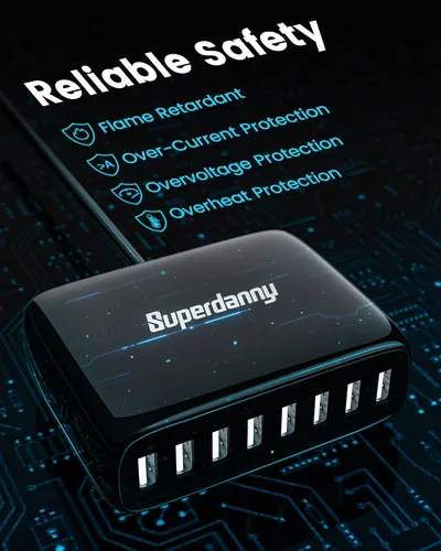 Miniatura 4 de Estación de carga USB, estación de carga de escritorio SUPERDANNY de 8 puertos para múltiples dispositivos, compatible con iPhone Negro