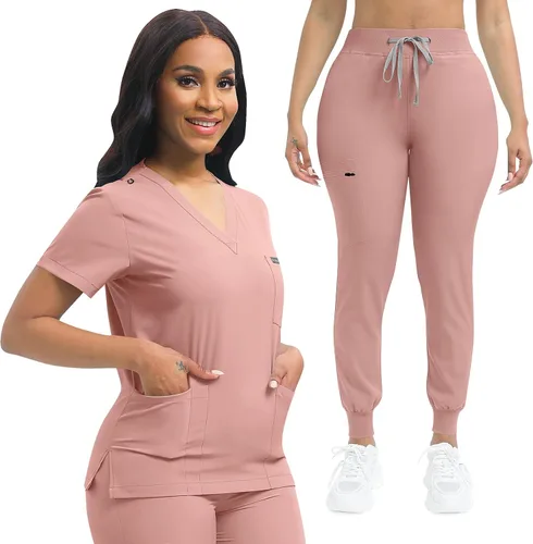 niaahinn Conjunto de uniforme médico de enfermera para mujer, camiseta con cuello en V y pantalones deportivos, uniforme médico, traje para mujer