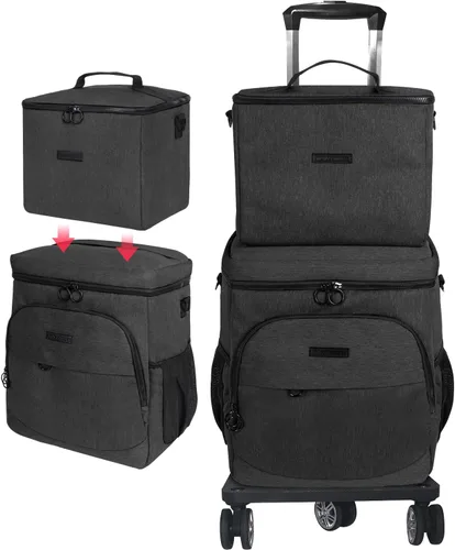 Hielera suave con ruedas – Doble capa con bolsa de almuerzo plegable enfriador, grandes bolsas de hielo portátiles extraíbles a prueba de fugas para