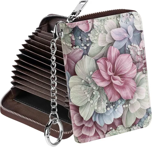 Miniatura 28 de Mayski - Cartera para tarjetas de crédito con cremallera para mujeres, tarjetero pequeño de acordeón, llavero, tarjetero para tarjetas de Manzana