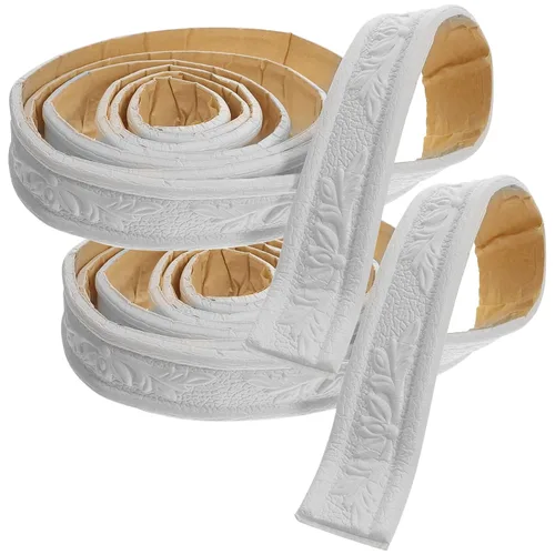 2 rollos de papel tapiz autoadhesivo con borde autoadhesivo de espuma blanca, líneas de pared decorativas adhesivas, borde de molduras para zócalos